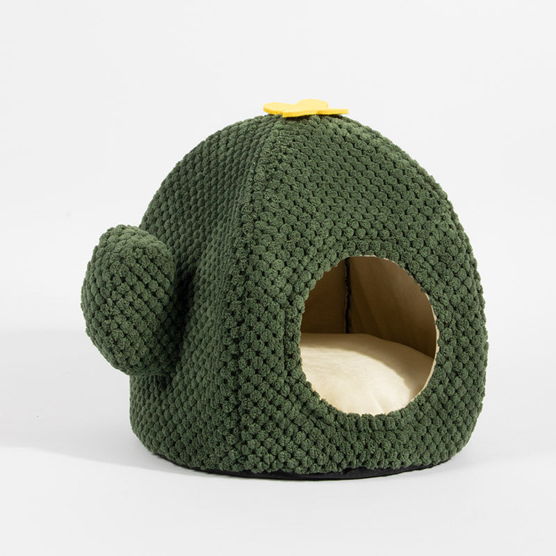 Cactus Cat Bed Warm Enclosed Kitten And Dog Nest Comfort Mat For Indoors