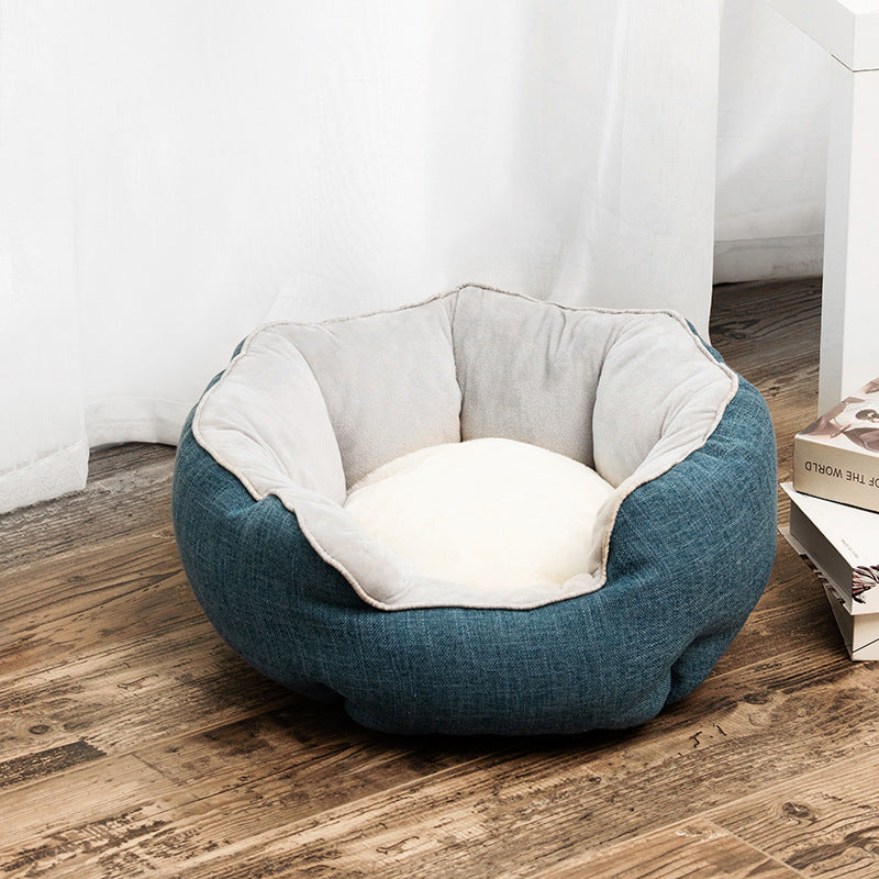 Dog/Cat Bed Soft Wool Point Design With Removable Mats Octagonal Shape Kennel Sofa