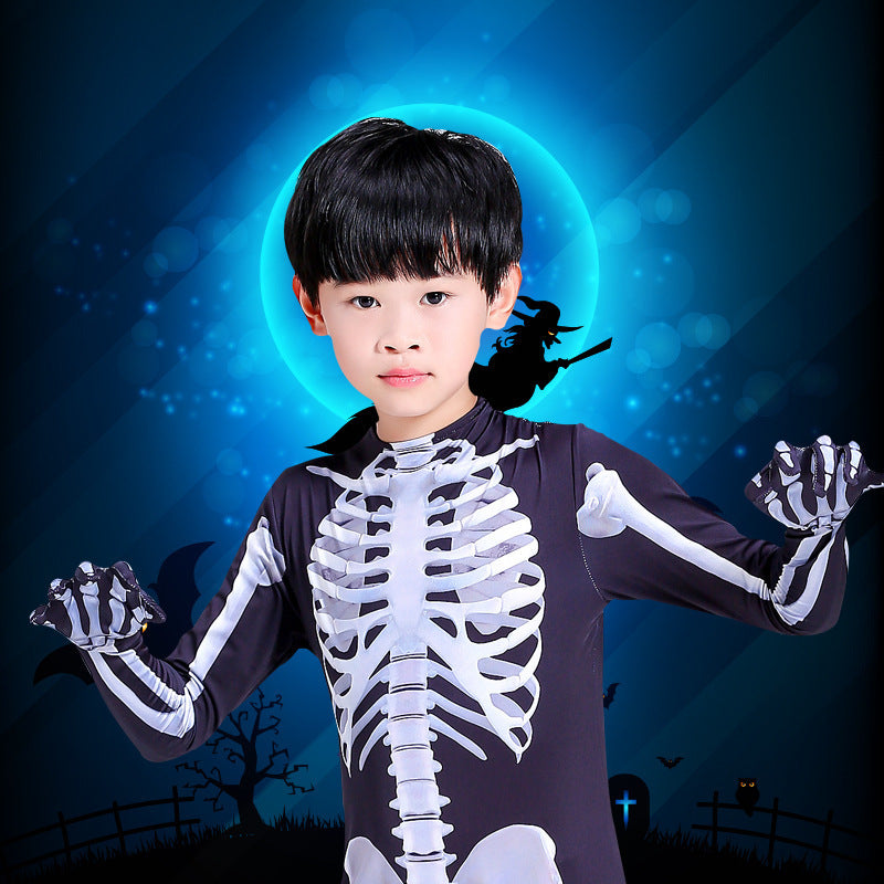 Halloween Scary Skeleton Skull Costume Jumpsuit Carnival Party Clothing