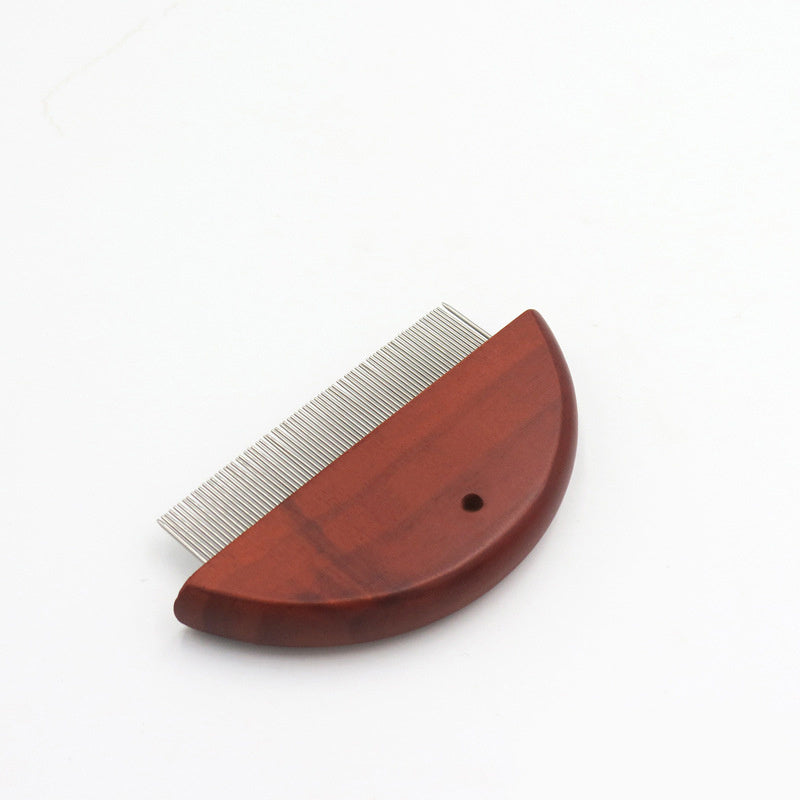 Pet Knotted Stainless Steel Row Comb For Cats And Dogs Flea Comb With Wooden Handle