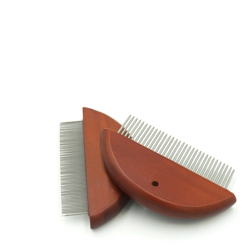 Pet Knotted Stainless Steel Row Comb For Cats And Dogs Flea Comb With Wooden Handle