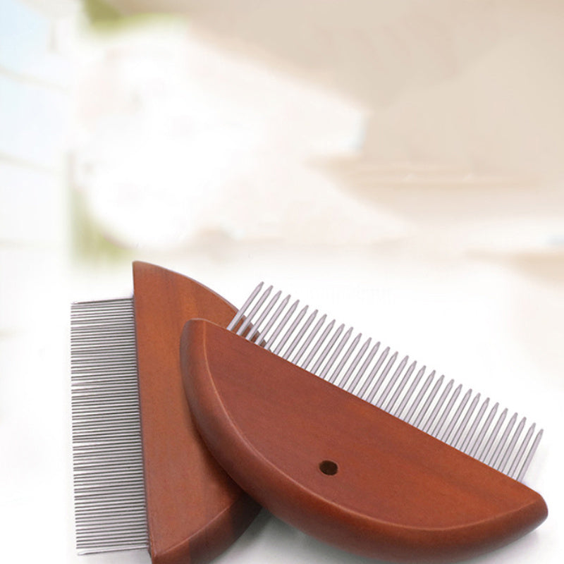 Pet Knotted Stainless Steel Row Comb For Cats And Dogs Flea Comb With Wooden Handle