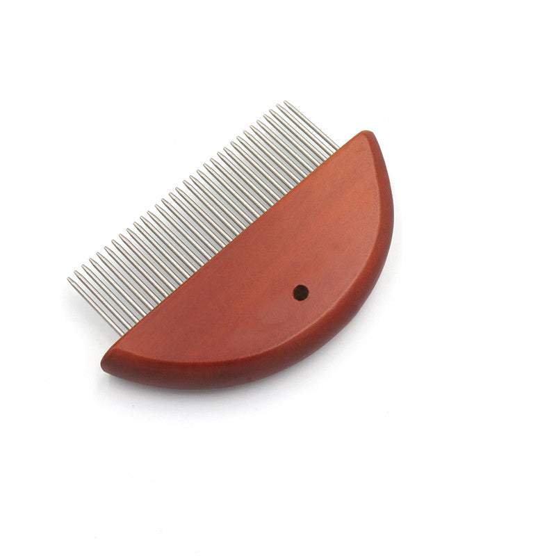 Pet Knotted Stainless Steel Row Comb For Cats And Dogs Flea Comb With Wooden Handle