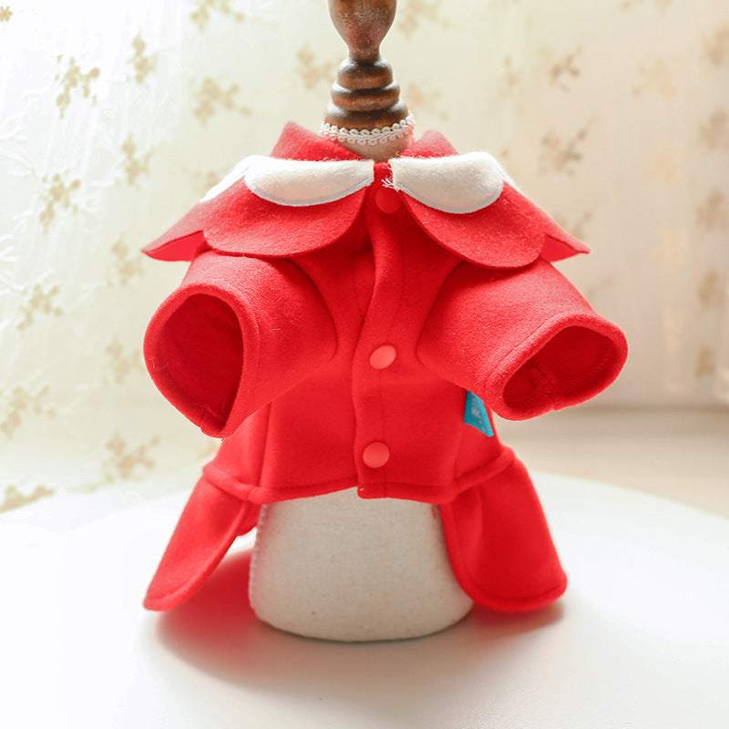 Pet Dog Cat Autumn And Winter Woolen Cloth Student British Style Cat Costume