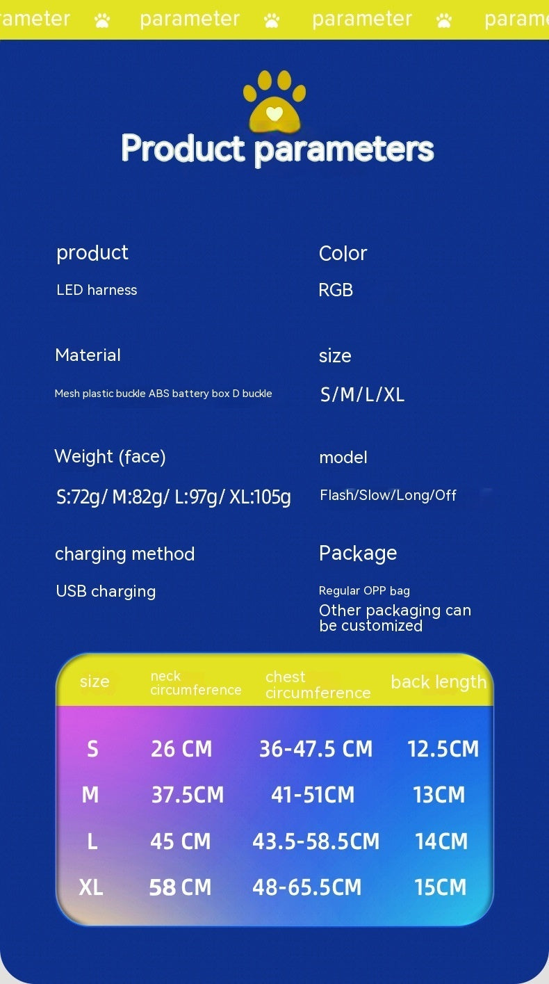 LED Luminous Dog Led USB Charging Dog Chest Strap Vest Pet Safety Reflective Harness Pet Vest For Puppy Large Dog Pet Products