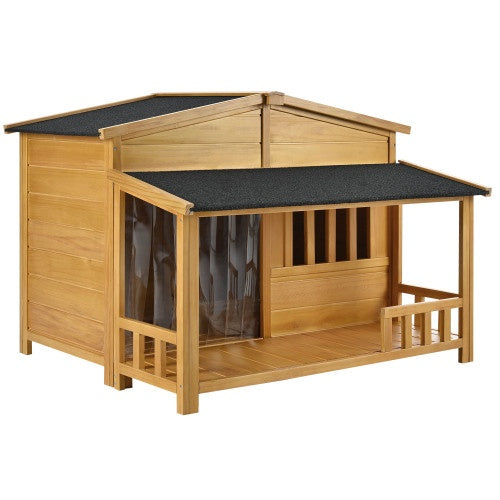GO 47.2 Wooden Dog House, Outdoor & Indoor With Porch, Solid Wood, Medium