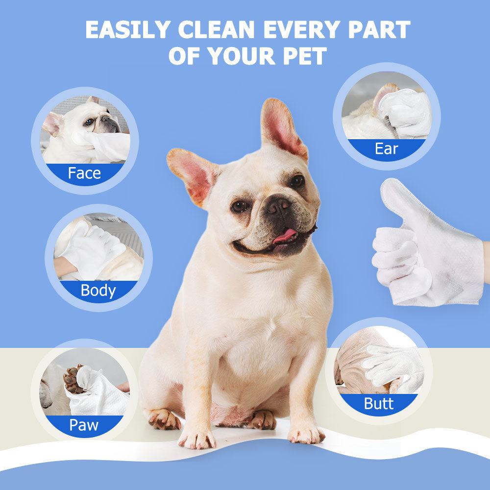 Gloves For Dog And Cat, Wipes Cleaning & Deodorizing, For Body Paws Daily Care,Grooming Wipes Cleaning Fur Traveling Rinse Free,6PCS-1PACK