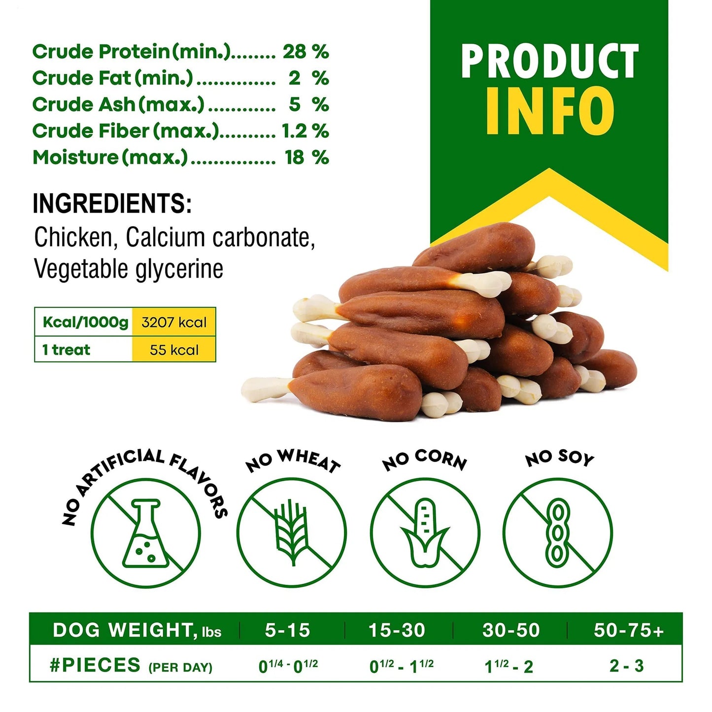 Dog Calcium Bones Wrapped Chicken & Rawhide Free Chew Treats Pet Healthy Dried Snacks Grain Free Organic Meat Chews For Training Small Large Dogs