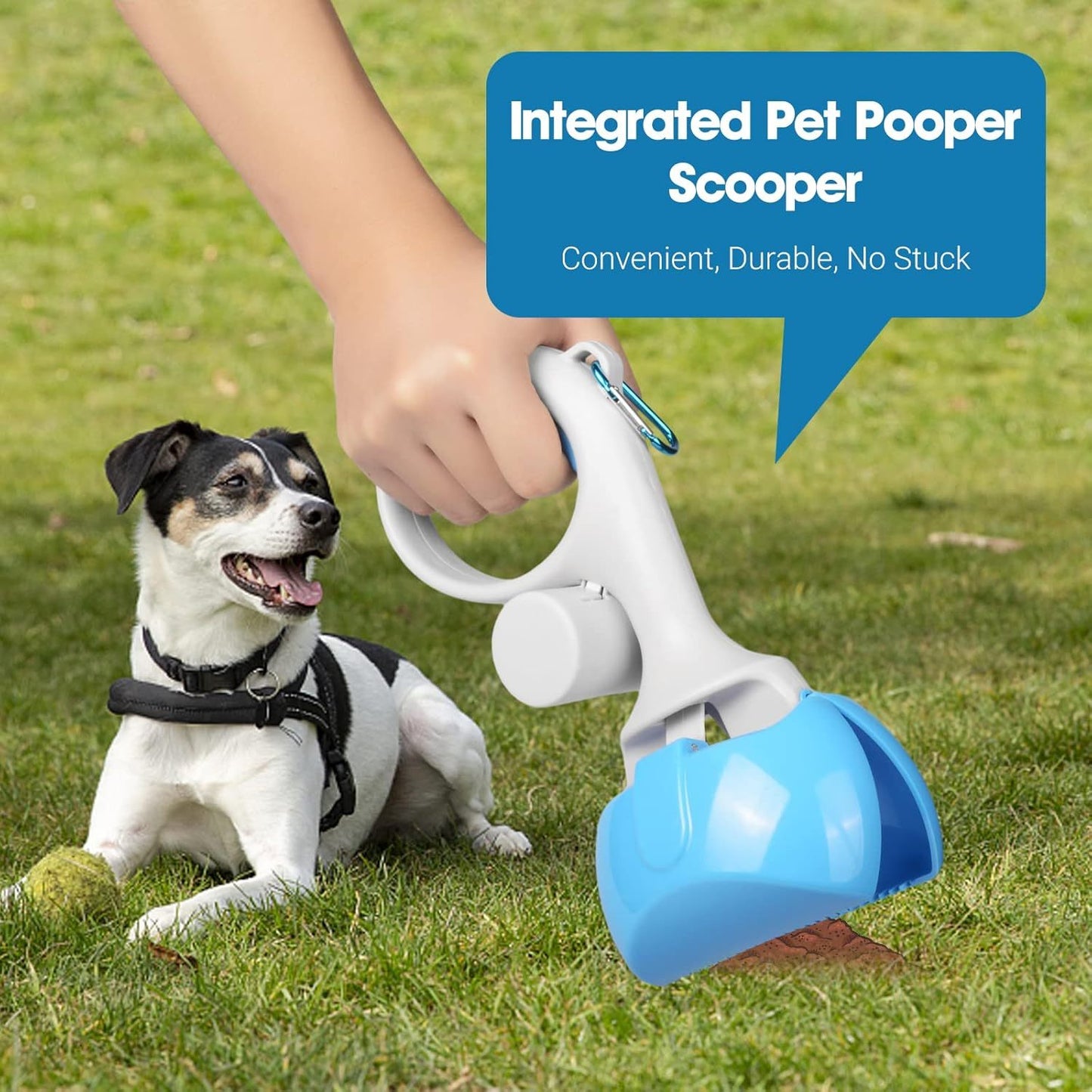 Pet Pooper Scooper With Trash Bags Holder Non-Breakable High Strength Material For Easy Grass And Gravel Pick Up Including A Roll Of Trash Bag