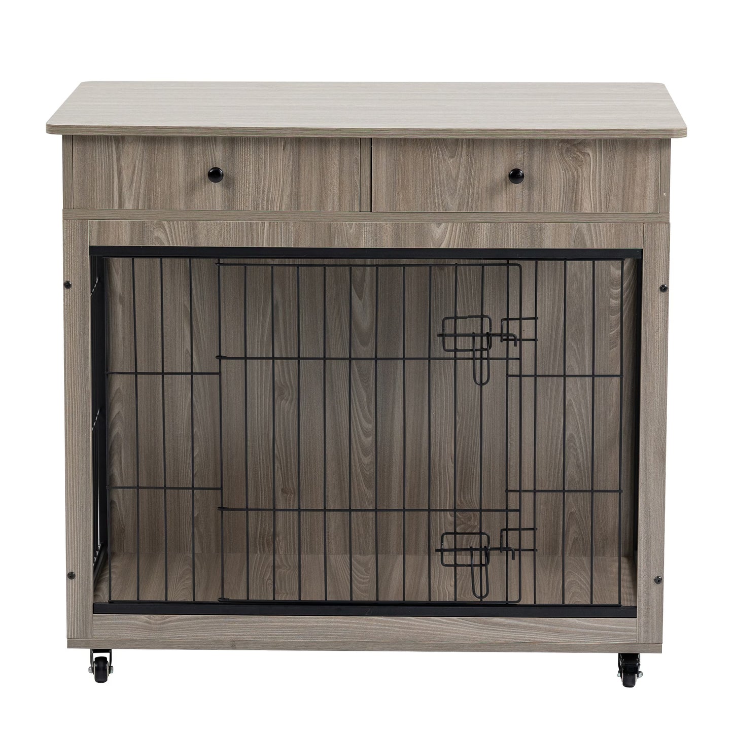 Wooden Dog Crate, 38.4 Inch Dog Kennel With 2 Drawers Storage, Heavy Duty Dog For indoor Use