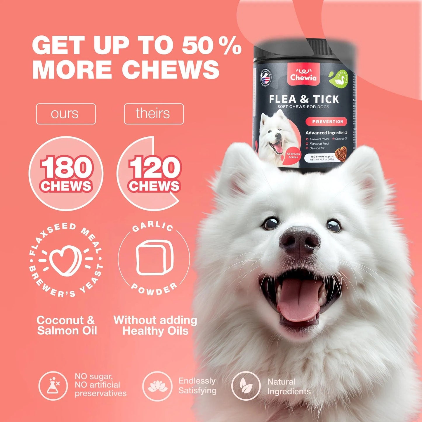 Dog Flea And Tick Treatment Chewables Treats Immune Support Supplement