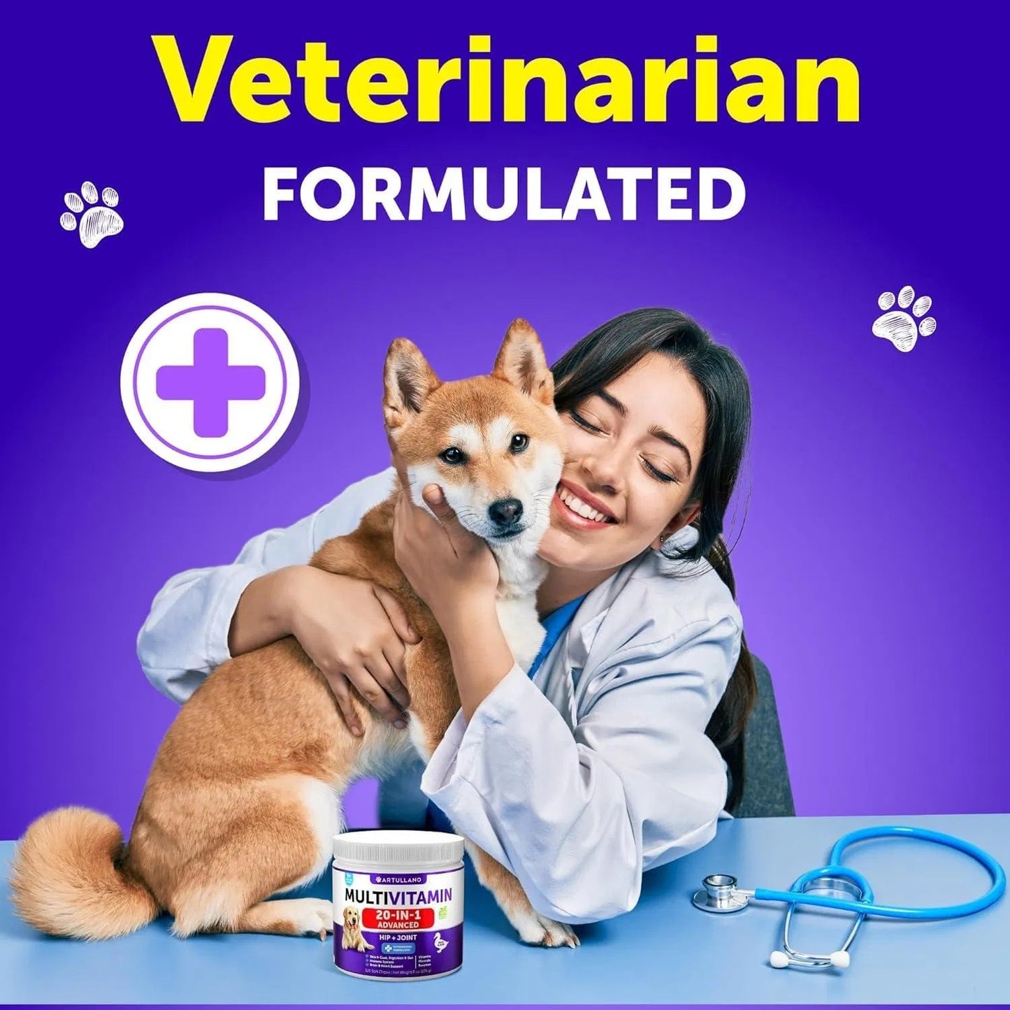 Dog Multivitamin Chewable With Glucosamine 20 In 1 Dog Vitamins And Supplements Senior & Puppy Joint Support Health Immunity Mobility Gut Skin 120 Chews
