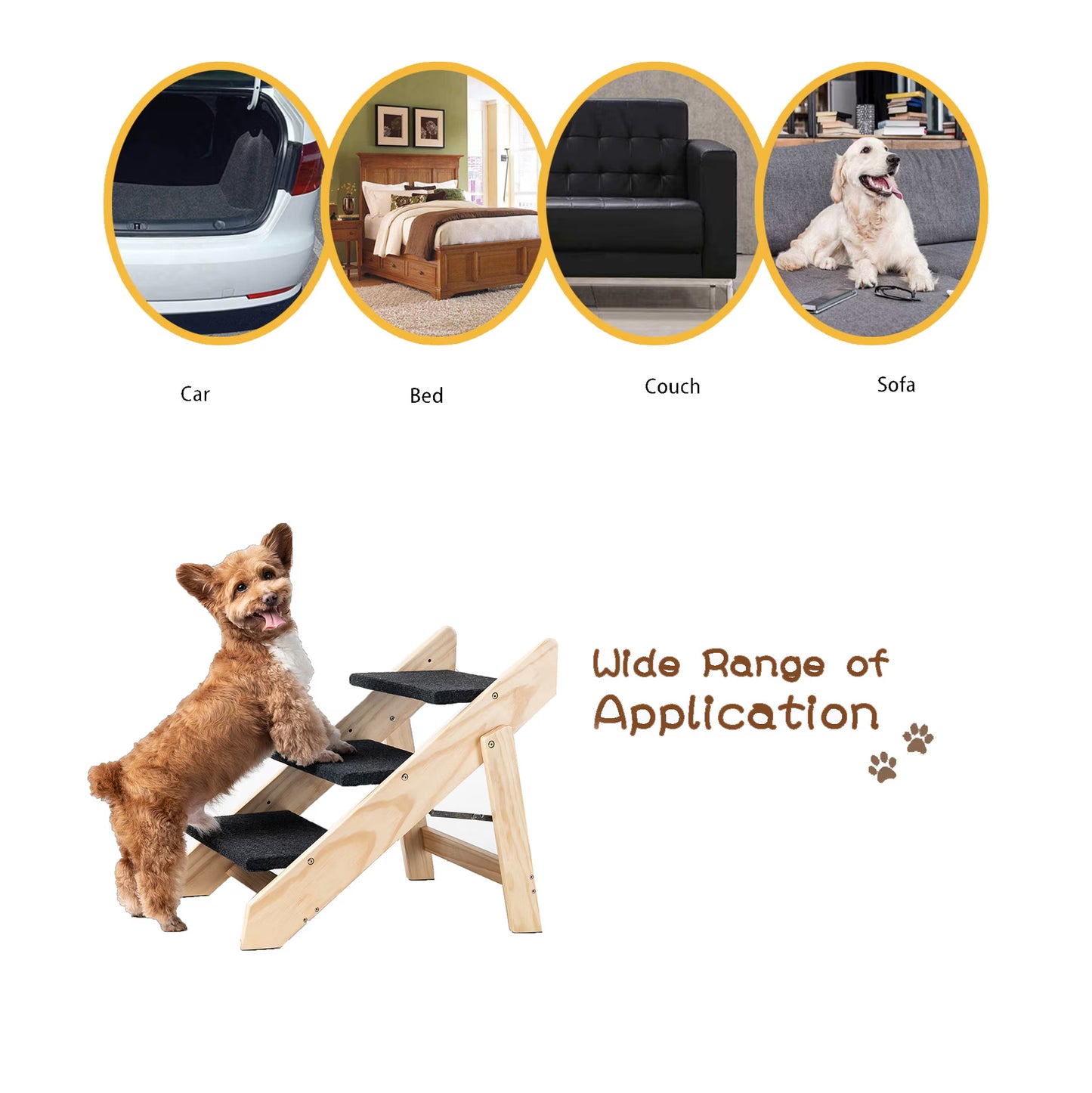 Wood Foldable 3 Levels Dog Stairs  Ramp Perfect For Beds And Cars Portable Dog Ladder Up To 110 Pounds