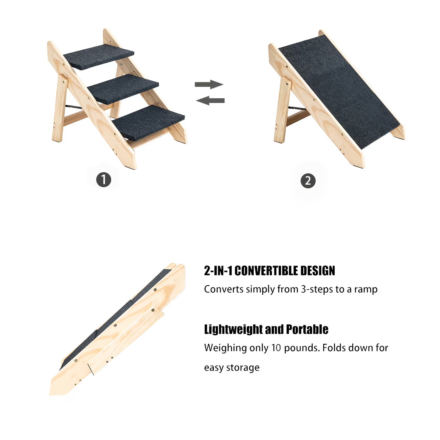 Wood Foldable 3 Levels Dog Stairs  Ramp Perfect For Beds And Cars Portable Dog Ladder Up To 110 Pounds