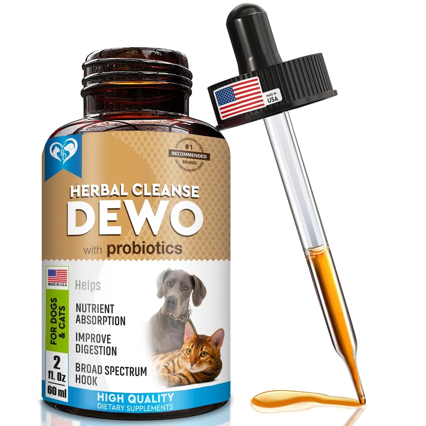 Natural Worm Treatment With Probiotic Liquid Herbal Prevention Medication Supplement Drops For Pets Use With Pet Food