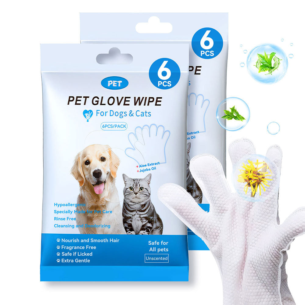 Gloves For Dog And Cat, Wipes Cleaning & Deodorizing, For Body Paws Daily Care,Grooming Wipes Cleaning Fur Traveling Rinse Free,6PCS-1PACK