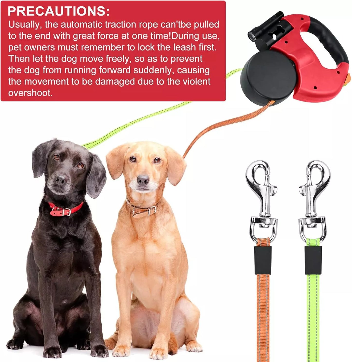 Retractable Lead Leash Double  Dual Doggie 2 Dog 50 Pounds For Pet