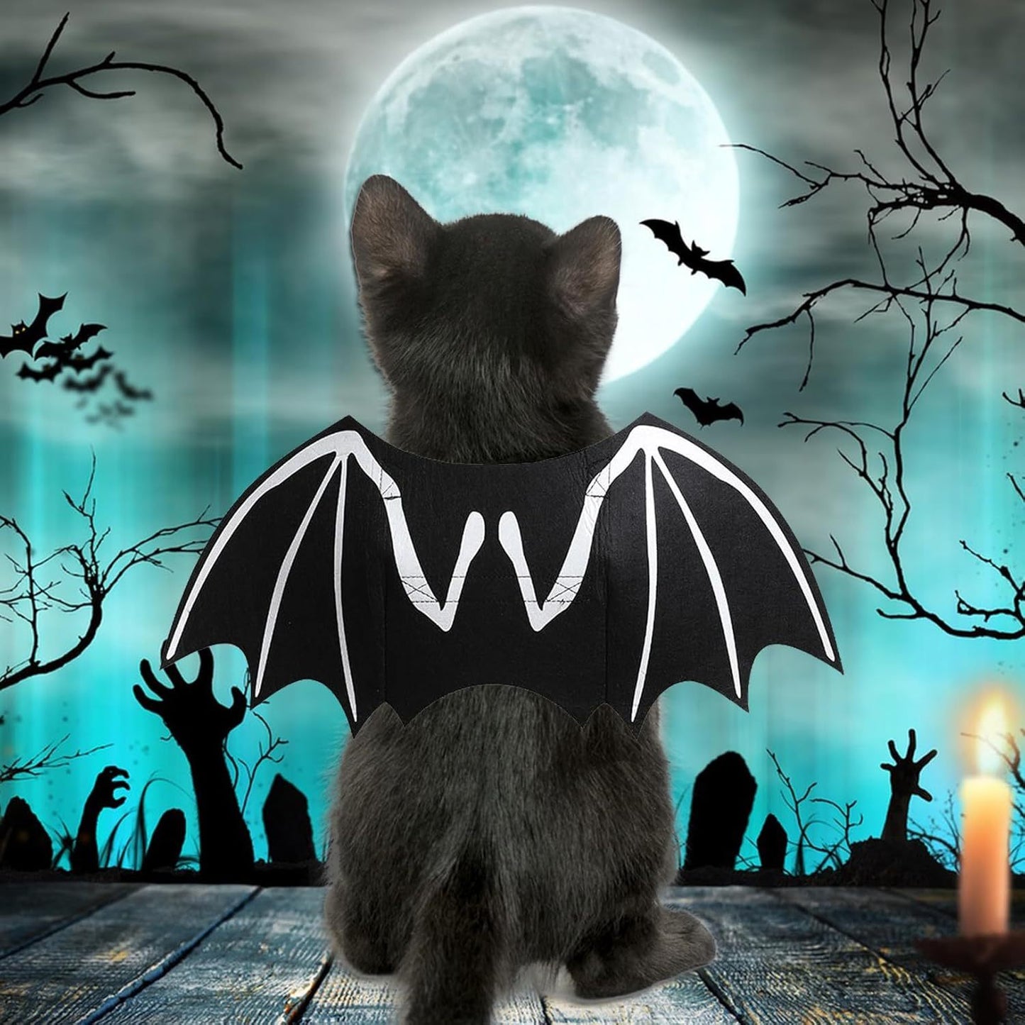Dog Halloween Bat Costume Cool Luminous Skeleton Bone Bat Wings Pets Cosplay