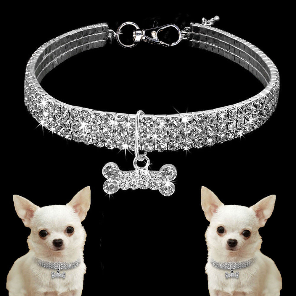 Bling Rhinestone Crystal Puppy Chihuahua Collars For Small Medium Dogs Cats