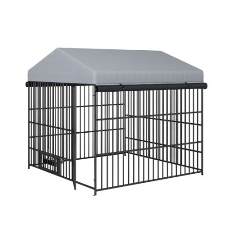 Large Dog Kennel Outdoor Pet Pens Dogs Run Enclosure Animal Hutch Metal Coop Fence With Roof Cover 6.6L X 6.6W X 6.4H