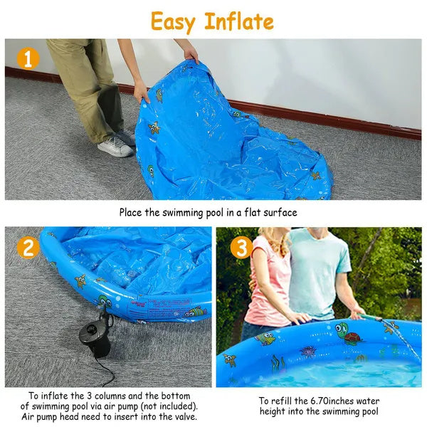 51x13In Inflatable Swimming Pool Blow Up Foldable Swim Ball Pool For Small Kids&/Or Pets