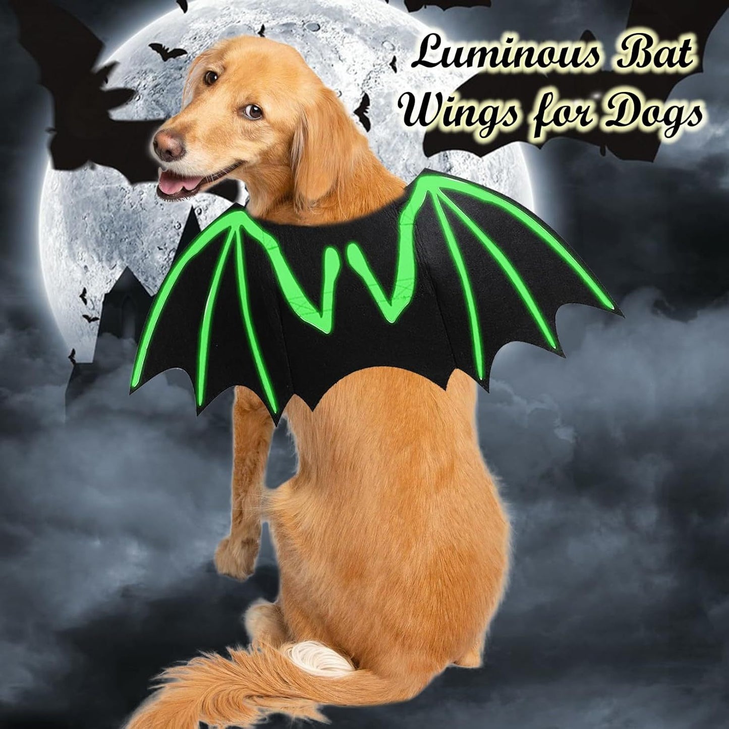 Dog Halloween Bat Costume Cool Luminous Skeleton Bone Bat Wings Pets Cosplay