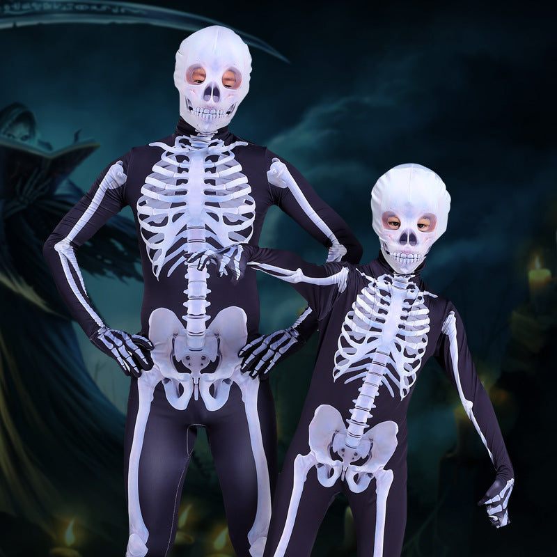 Halloween Scary Skeleton Skull Costume Jumpsuit Carnival Party Clothing