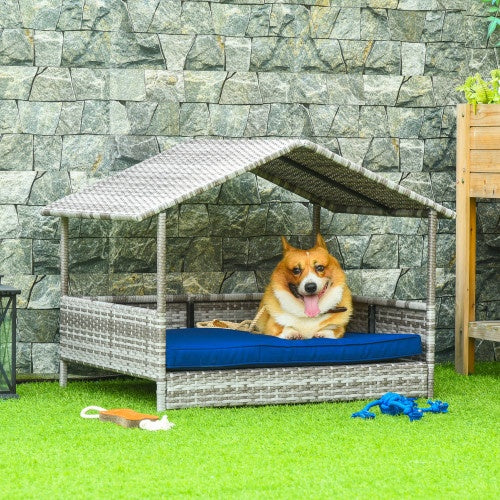 The Rattan Waterproof Dog House Outdoors With A Canopy