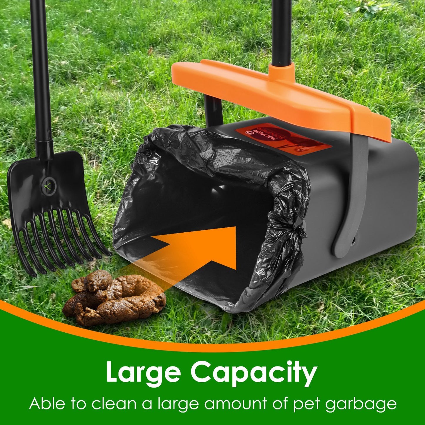 1Set Scooper Kit Dog Poop Rake & Swiveling Bin Heavy Duty Pick Up Tool With Extra Long Handle 35 Waste Bags Dispenser