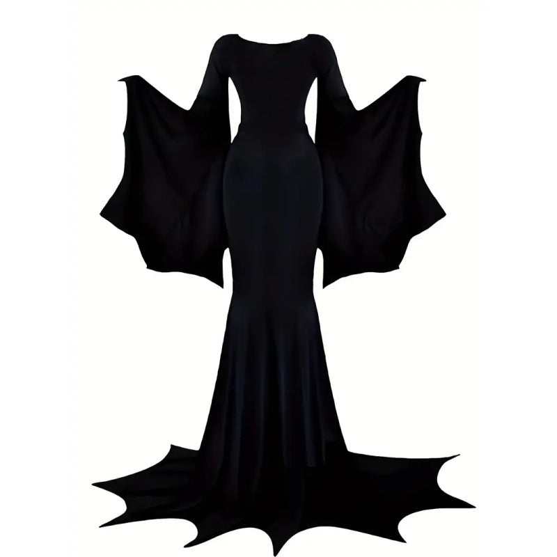 Black Costume Womens Gothic Witch Bat Sleeve Dress Halloween Cosplay Vintage Carnival Party Outfit