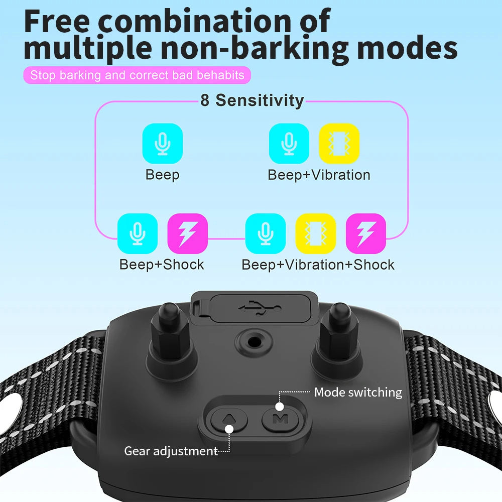 Smart Automatic Anti Barking Dog Collar Rechargeable HD Digital Display IP67 Waterproof