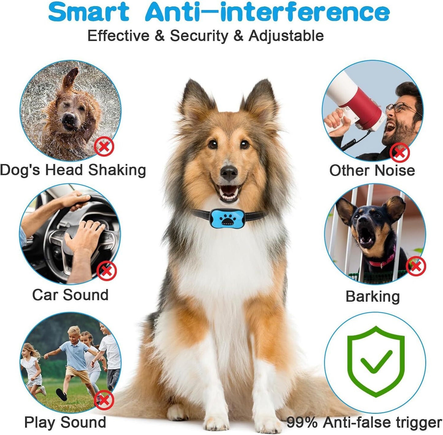 Anti Bark Collar Stop Dog Barking Sound Vibration S-M-L Adjustable Rechargeable