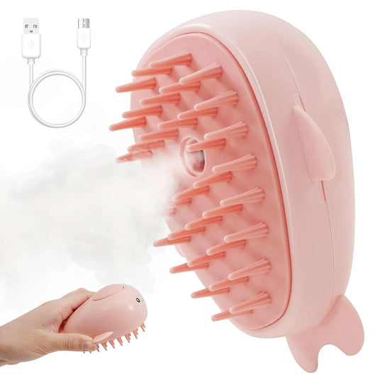 3 In 1 Steamy, Rechargeable Self Cleaning Pet Groom Silicone Brush/Spray Brush For Massage, Pet Hair Removal Comb