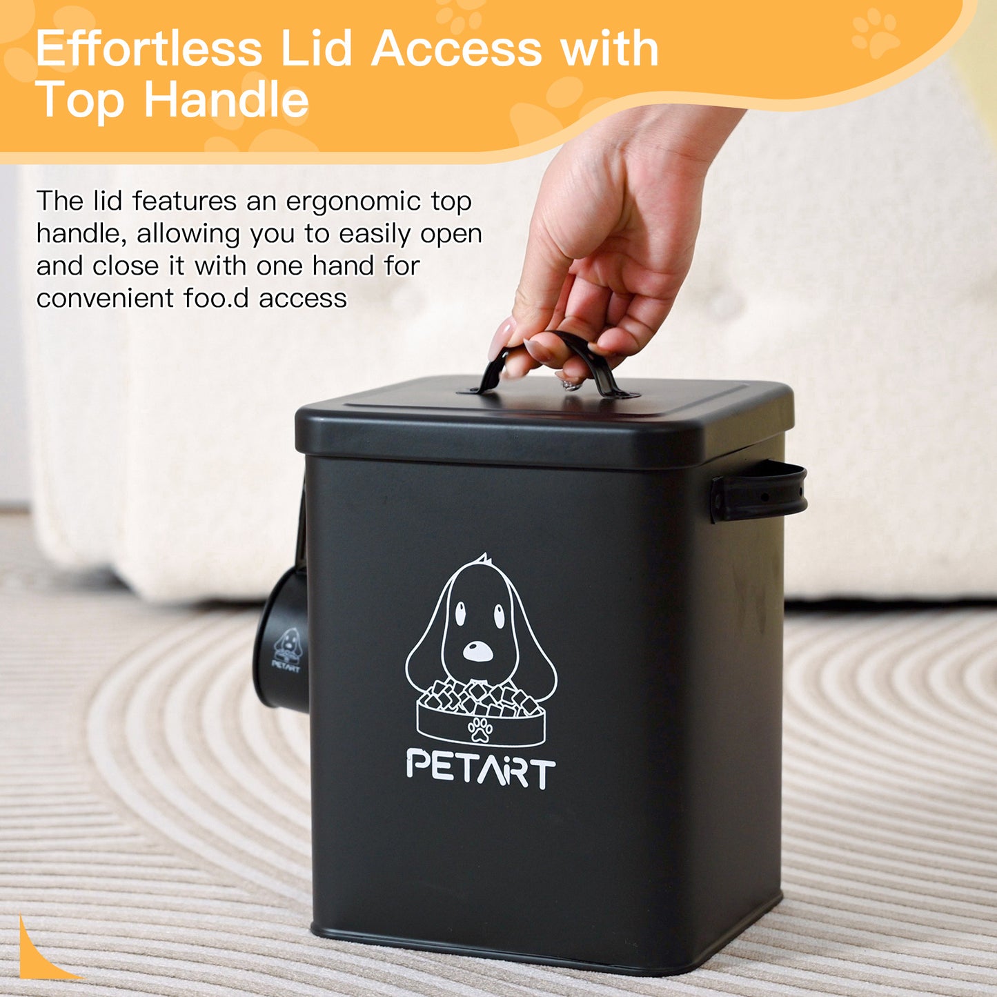 Dog Food Storage Container With Dog Ball Toy, Metal Pet Food Storage Containers,Cat Food Storage Container With Spoon & Cute Desiccant