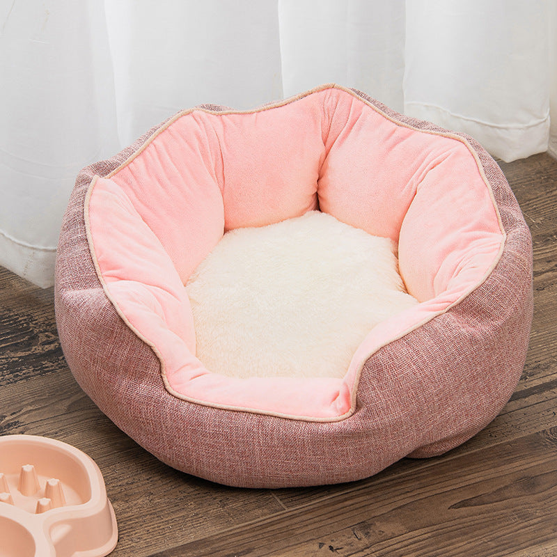 Dog/Cat Bed Soft Wool Point Design With Removable Mats Octagonal Shape Kennel Sofa