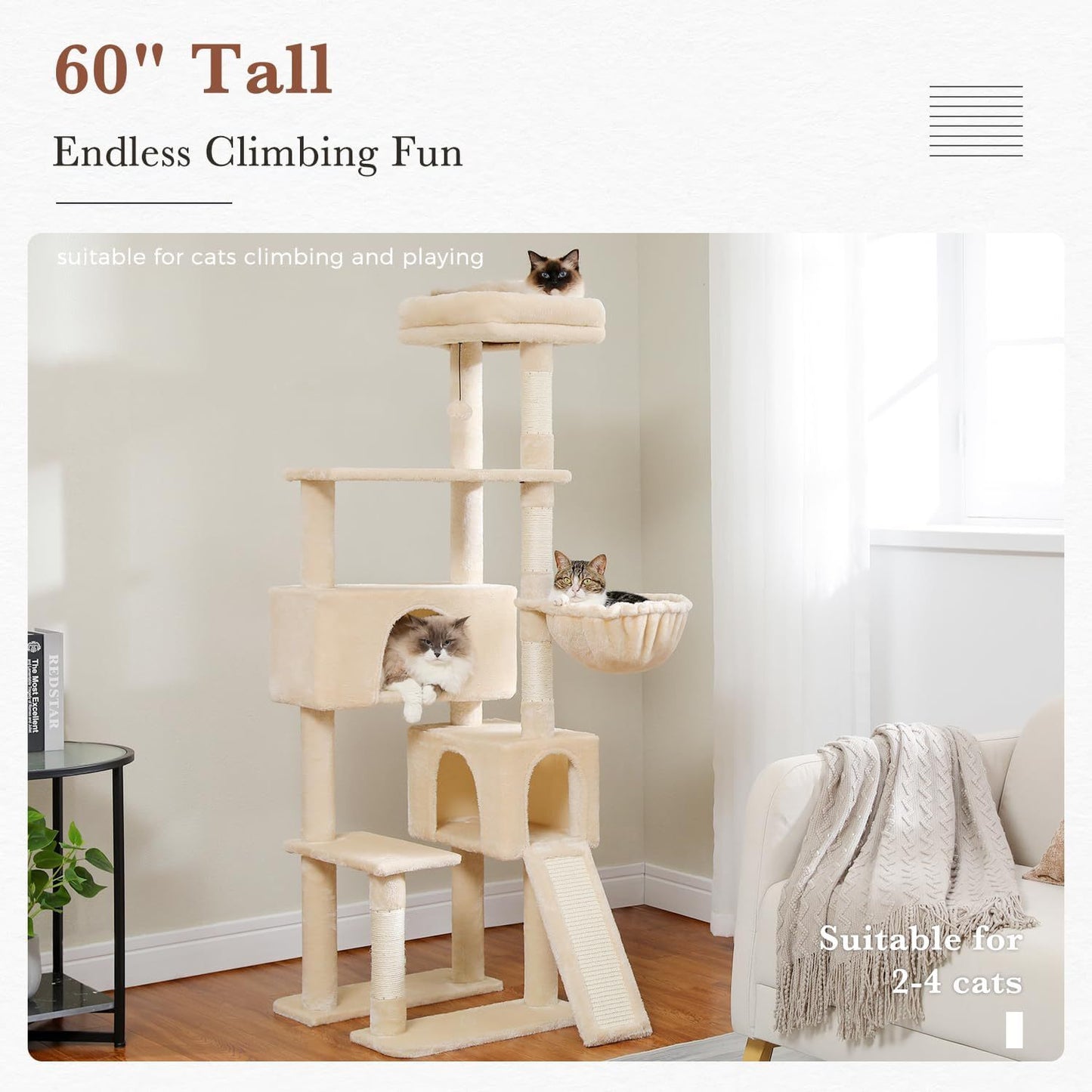 60.62 Inches Multi-Level Cat Tree Cat Tower For Indoor Cats With Sisal-Covered Scratching Post