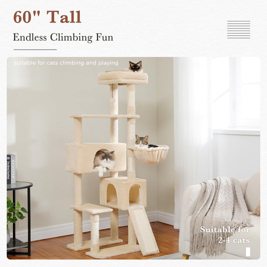 60.62 Inches Multi-Level Cat Tree Cat Tower For Indoor Cats With Sisal-Covered Scratching Post