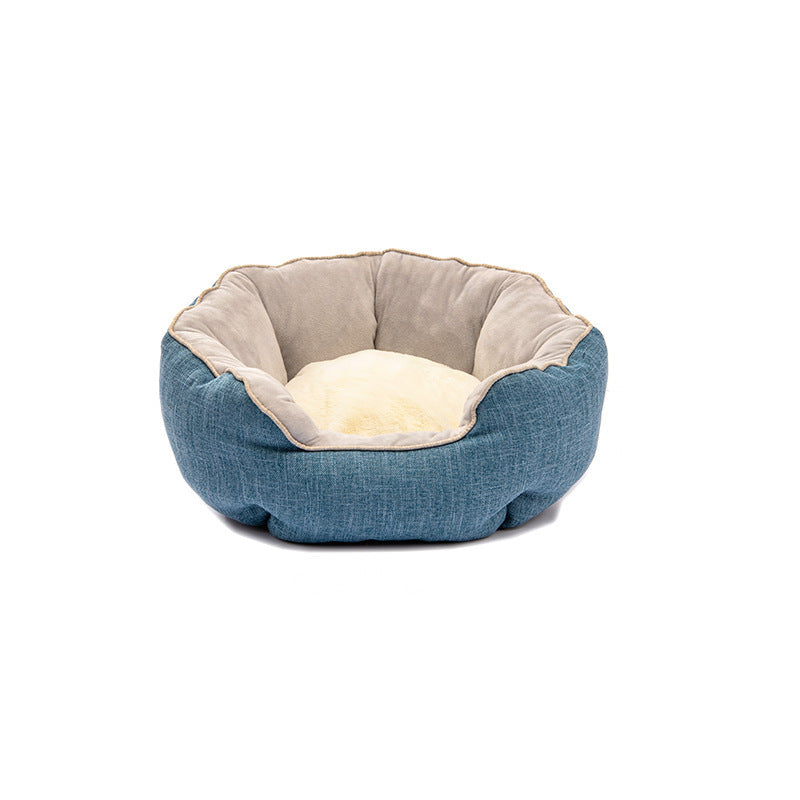 Dog/Cat Bed Soft Wool Point Design With Removable Mats Octagonal Shape Kennel Sofa