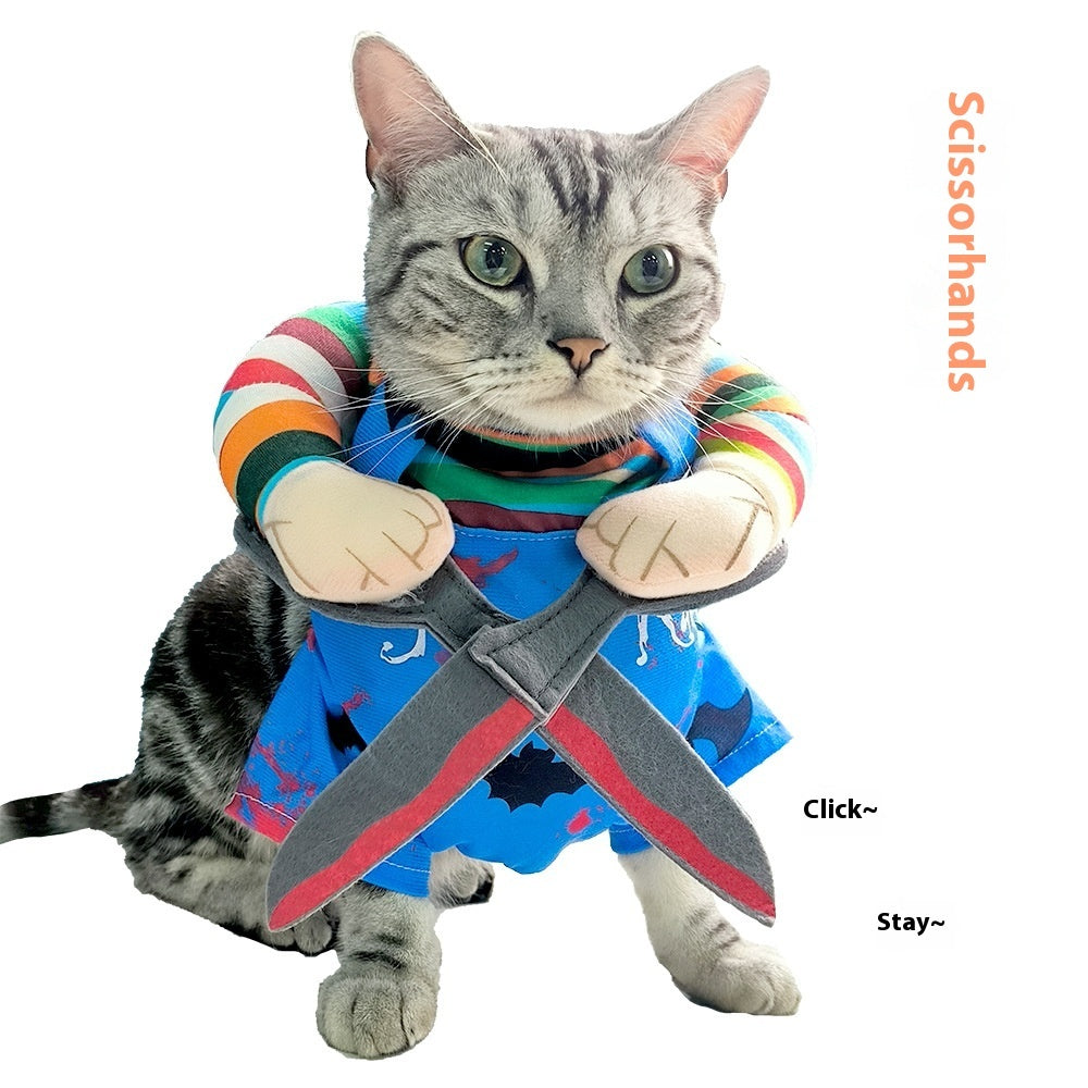 Pet Costume Cat Funny Outfit With Adjustable Straps Scissor-Shaped Suit Cosplay