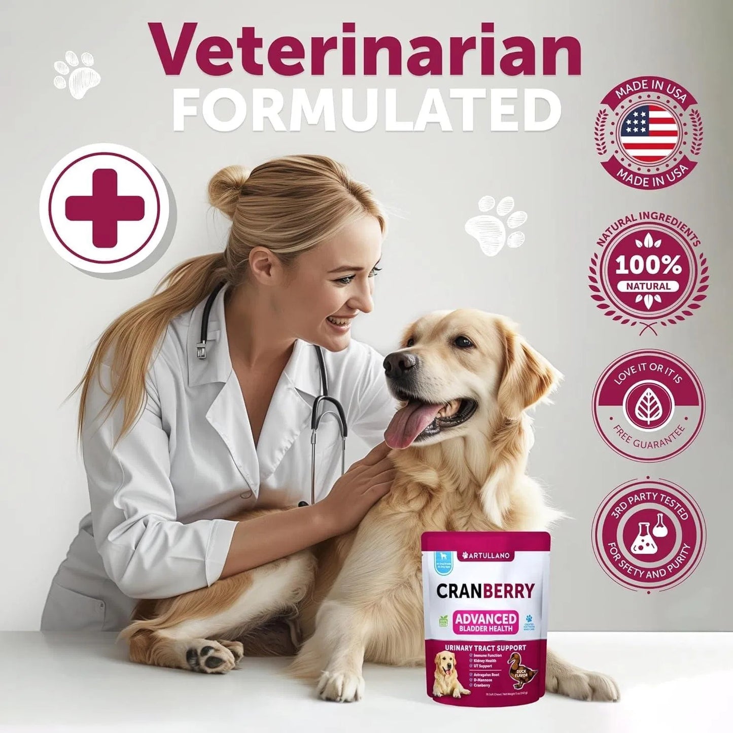 Dog UTI Treatment Cranberry Supplement Bladder Control Urinary Tract Infection Medicine Treats 70 Soft Chews