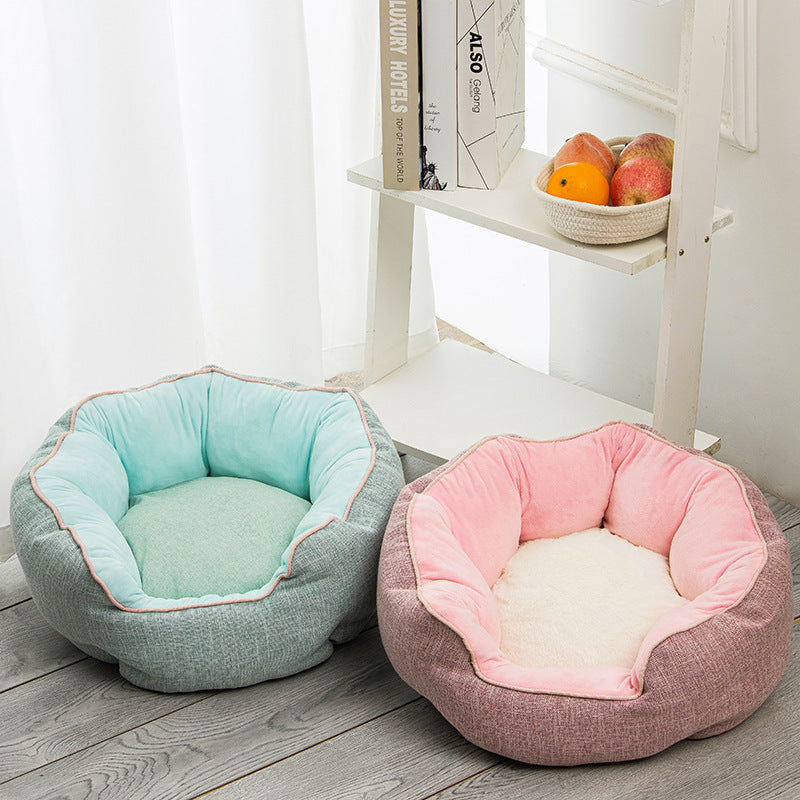 Dog/Cat Bed Soft Wool Point Design With Removable Mats Octagonal Shape Kennel Sofa