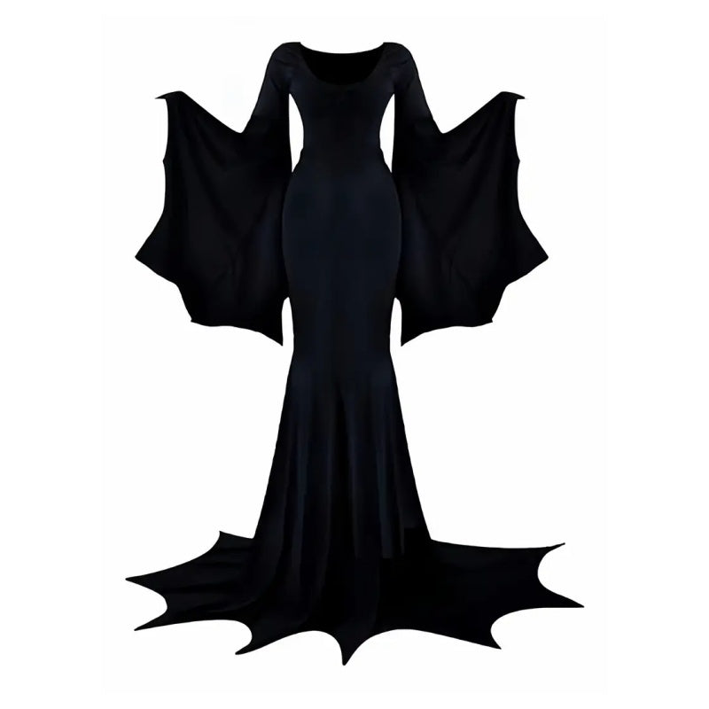 Black Costume Womens Gothic Witch Bat Sleeve Dress Halloween Cosplay Vintage Carnival Party Outfit