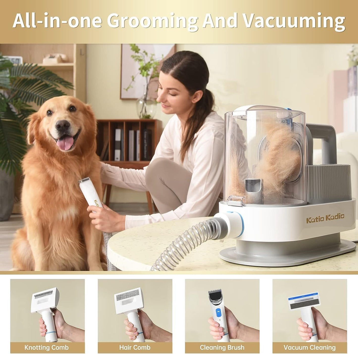 Pet Grooming Kit, 5 In 1 Dog Grooming Kit With 2 Suction Mode, Low Noise Dog Hair Remover, Dog Vacuums For Hair Cleaning & For Shedding Small, Medium Pet For Dog Hair At Home