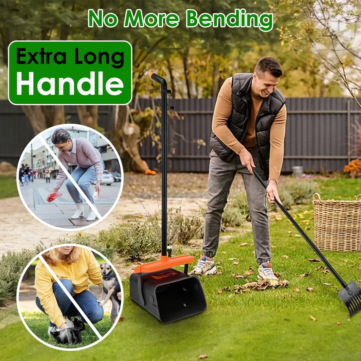 1Set Scooper Kit Dog Poop Rake & Swiveling Bin Heavy Duty Pick Up Tool With Extra Long Handle 35 Waste Bags Dispenser