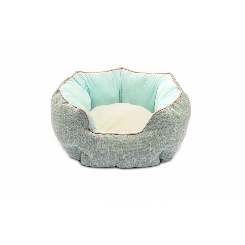 Dog/Cat Bed Soft Wool Point Design With Removable Mats Octagonal Shape Kennel Sofa