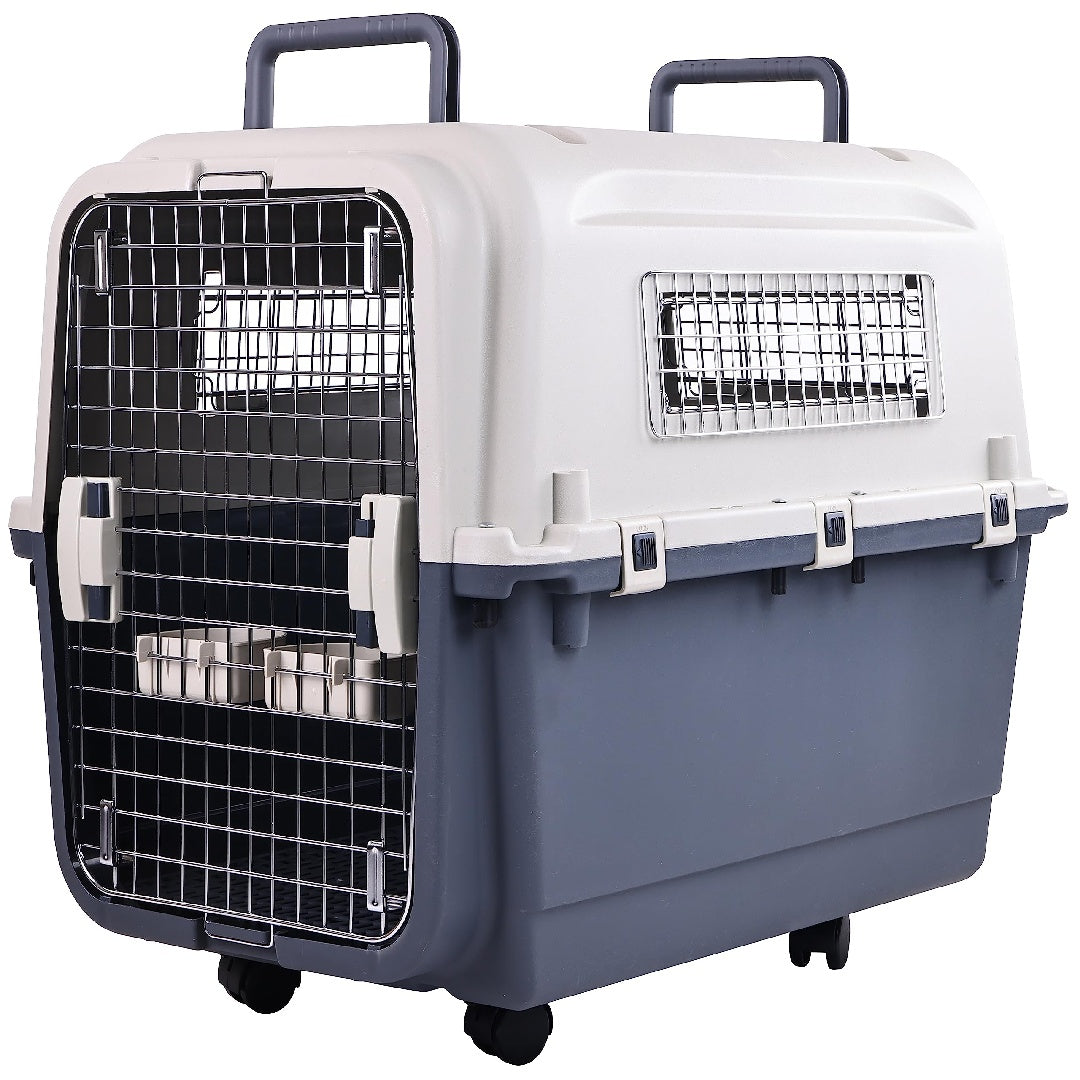 Only Supports Self Pickup  Plastic Dog Kennel, Pet Transport, Rolling Plastic Airline Approved Wire Door Travelling Dog Crate, Small-Medium-Large