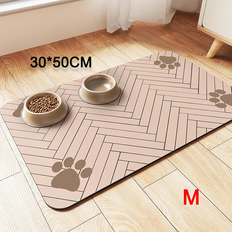 Pet Feeding Placemat for Food and Water Bowl, with Waterproof Rubber Backing, Quick Dry Water Mat for Dog Cat