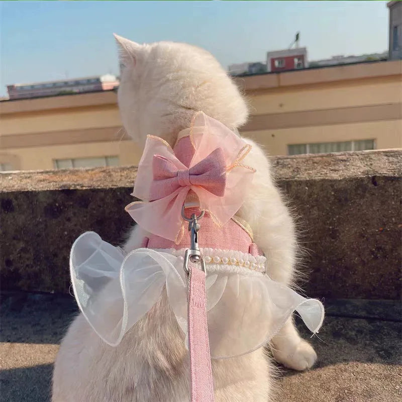Small Cute Bow-knot Pet Harness Leash Pet Princess Nylon Kittten *Free Shipping