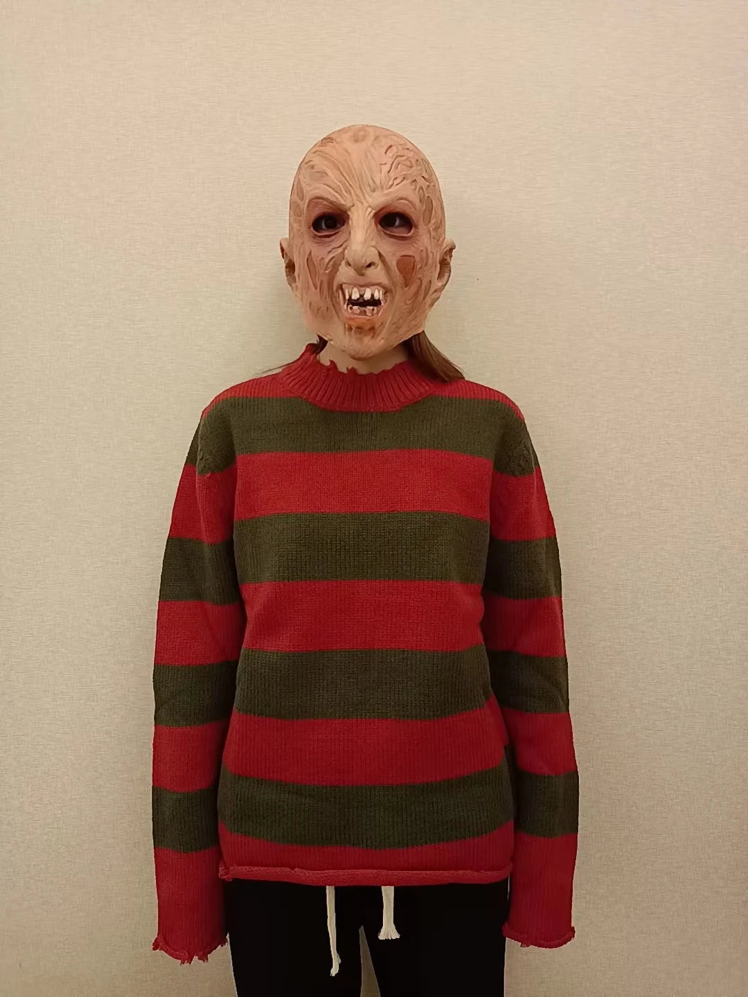 Freddy Cosplay Adult Sweater Red Striped Knitting Top Coat Hat Mask Costume *Free Shipping