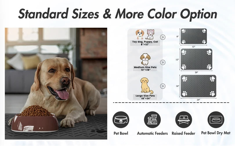 Pet Feeding Placemat for Food and Water Bowl, with Waterproof Rubber Backing, Quick Dry Water Mat for Dog Cat